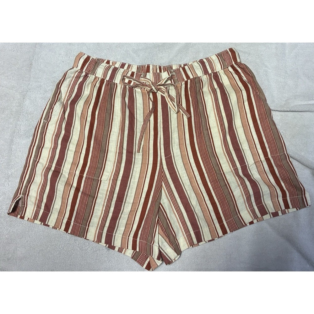 ANA A New Approach Women's XL Striped Linen Blend Pull On Shorts Tie Waist‎